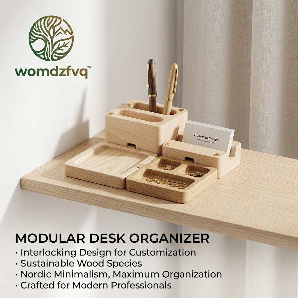 womdzfvq™ Modular Wooden Desk Organizer | Sustainable Nordic Minimalist Desktop Storage System | Customizable Interlocking Pen & Stationery Holder for Home Office Essentials