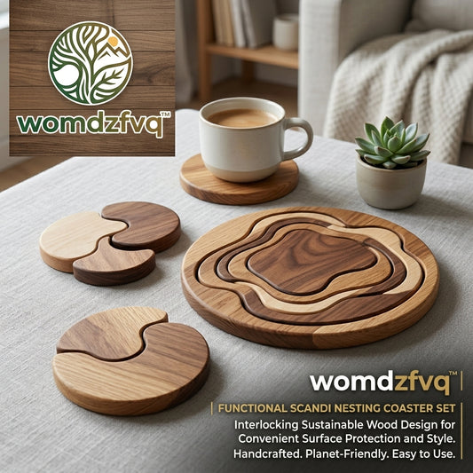 womdzfvq™ Scandi Nesting Coaster Set – Handcrafted Interlocking Sustainable Wooden Coasters, Minimalist Table Decor, Heat-Resistant Drink Mats for Coffee & Tea, Unique Eco-Friendly Home Gift